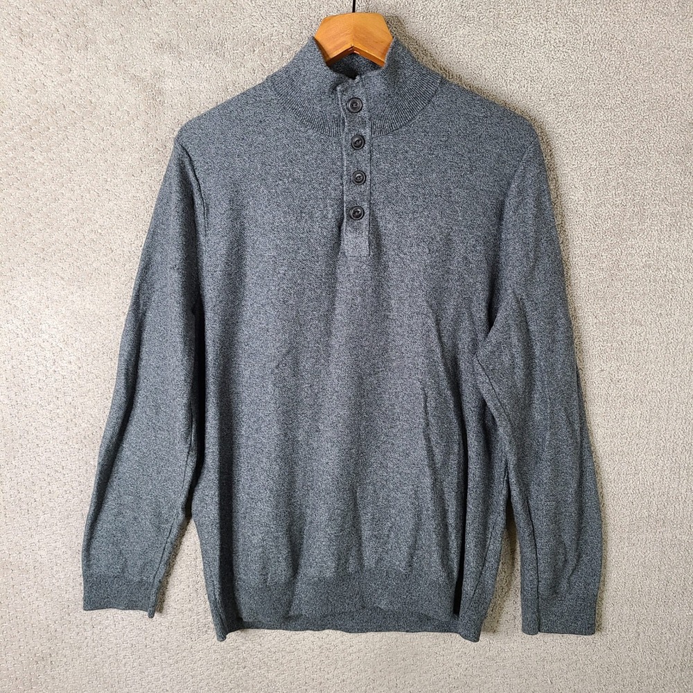 Red Ale Aylesbury Sweater Mens XL Gray Knit Cotton Button Mock Neck‎ Long Sleeve
